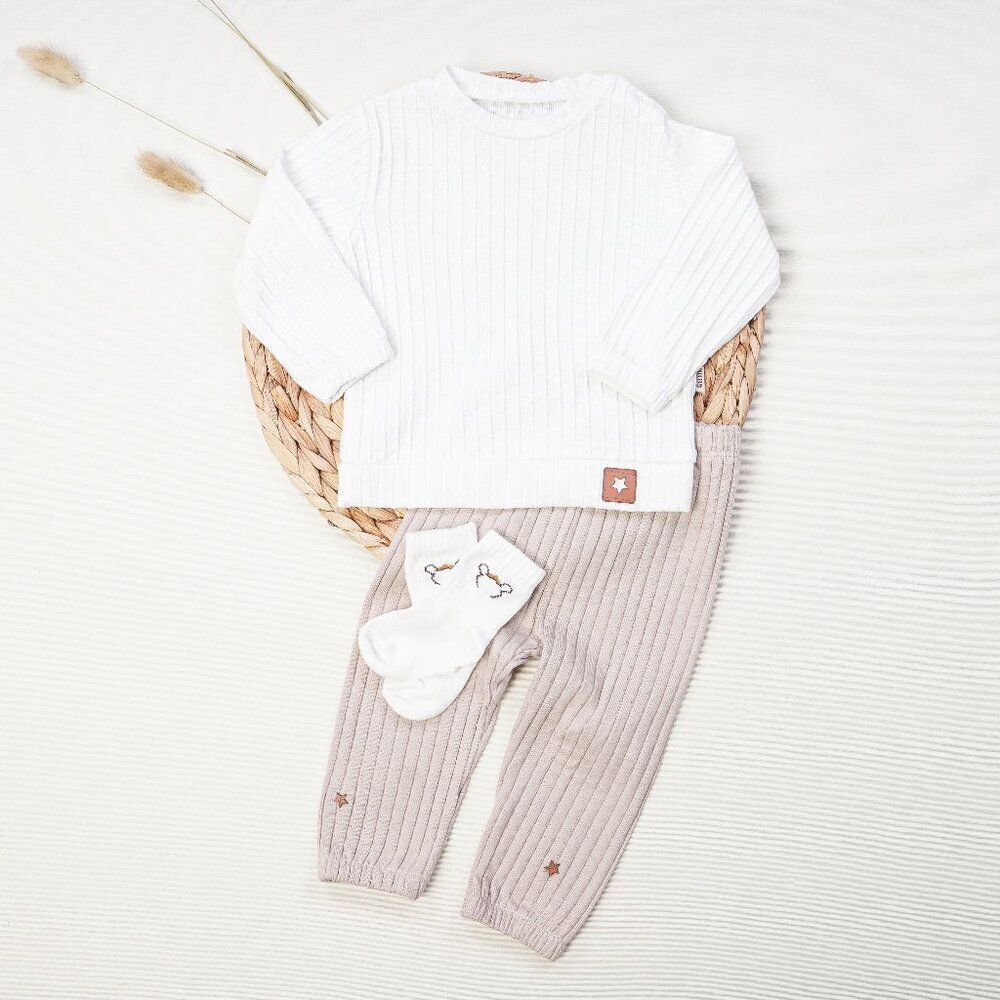 Ribbed Cotton Baby Boy Set Neutral